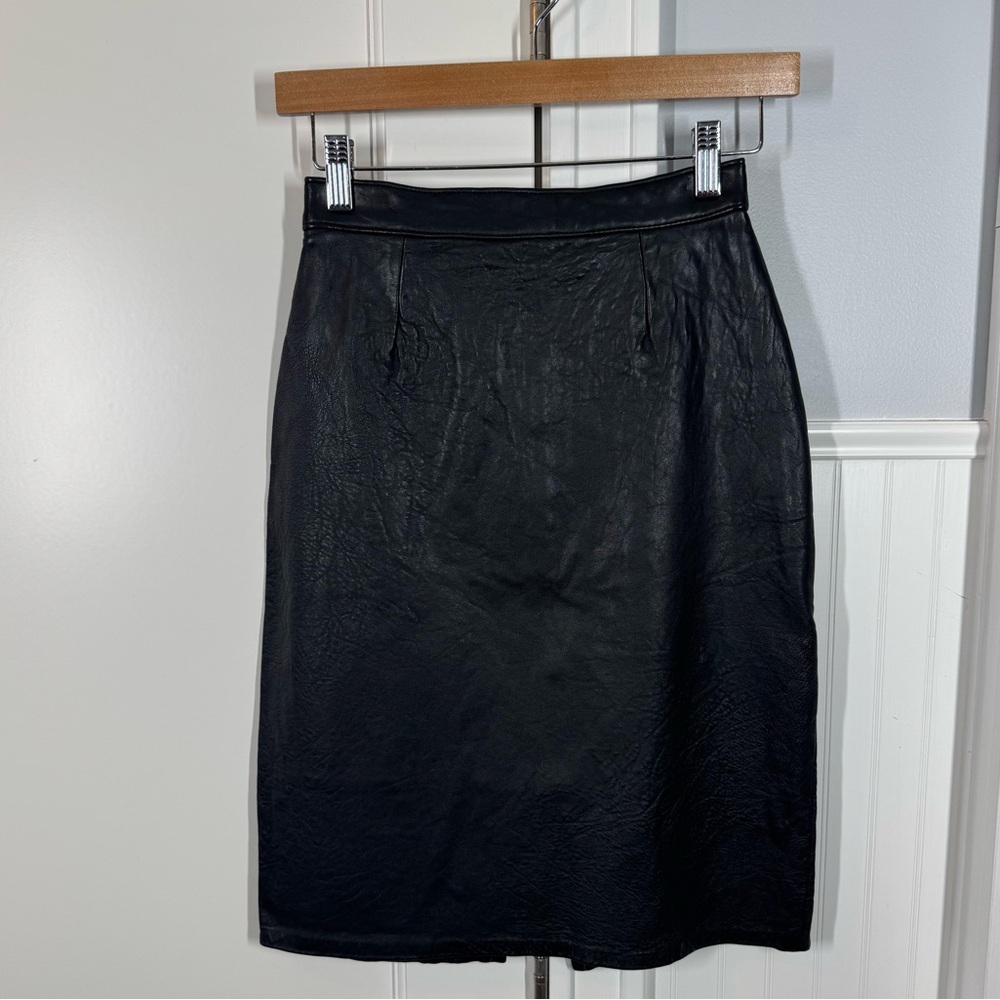 Vintage Firenze Santa‎ Barbara 100% Leather Straight Skirt Size 6 Black Vampy